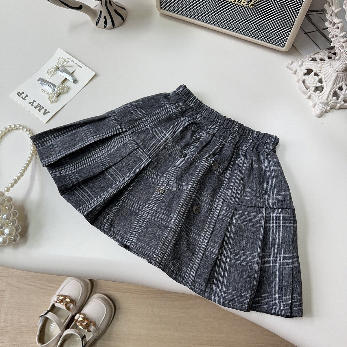 Girls Typography Printed Shirt Collar Pure Cotton Top With Skirt