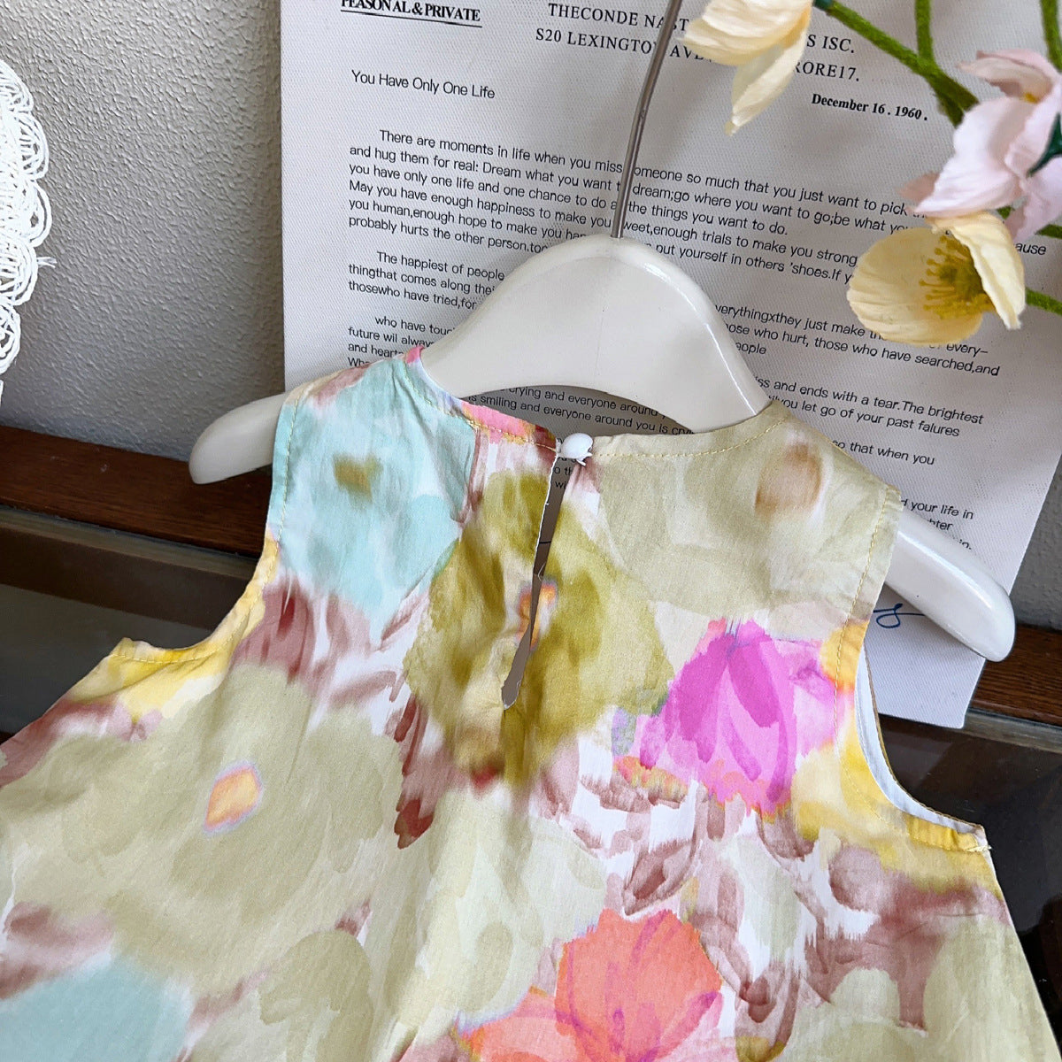 Girls Floral Printed Shoulder Straps A-Line Dress
