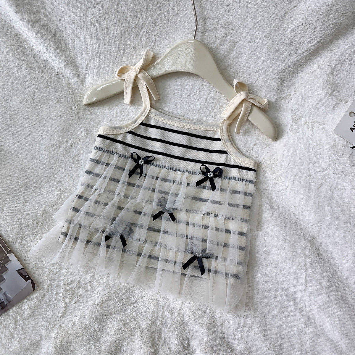 Girls Striped Shoulder Straps Top With Trousers