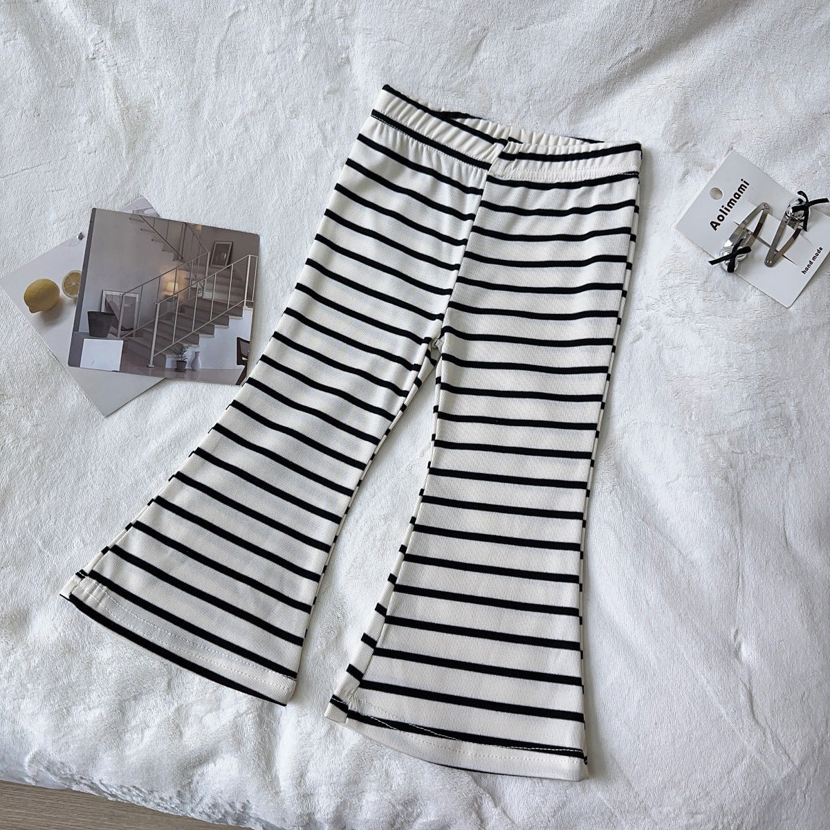 Girls Striped Shoulder Straps Top With Trousers