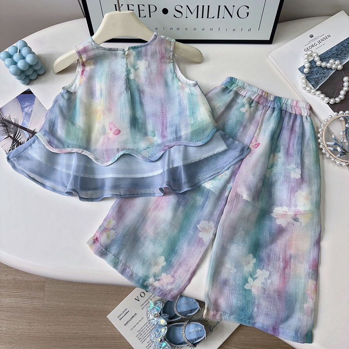 Girls Dyed Round Neck Top With Trousers