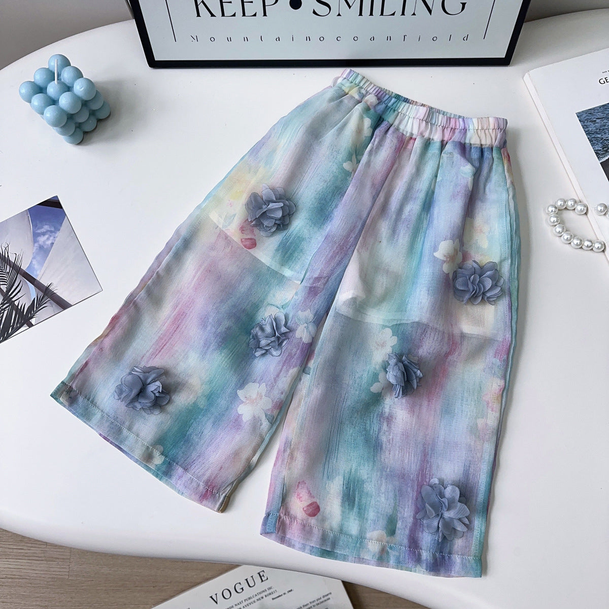 Girls Dyed Round Neck Top With Trousers