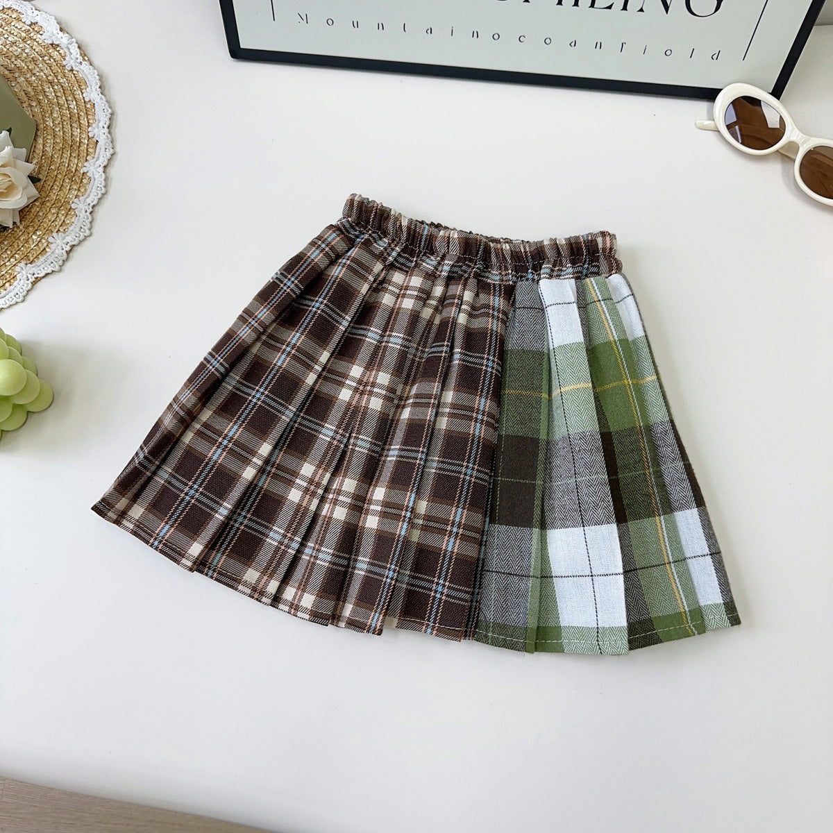 Girls Colourblocked Polo Collar T-shirt With Skirt