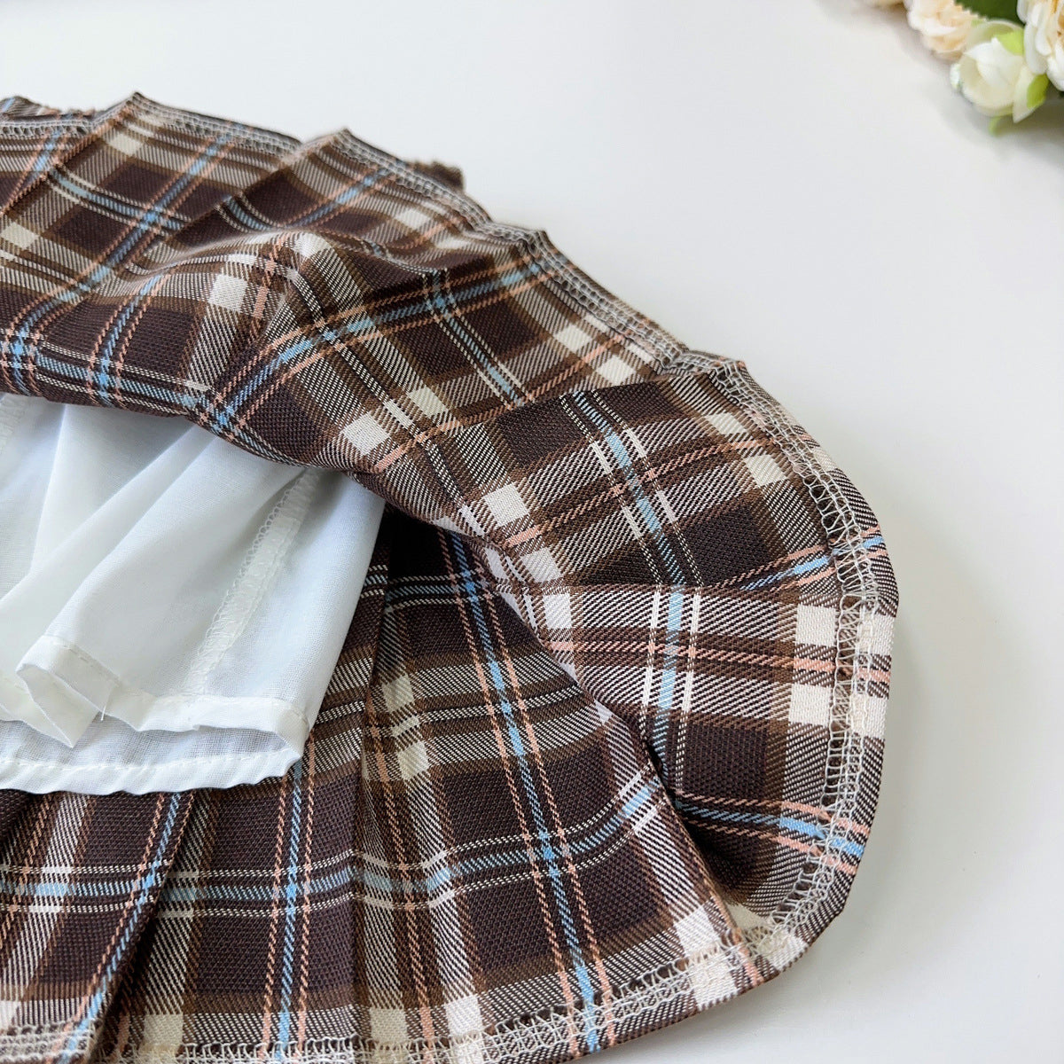 Girls Colourblocked Polo Collar T-shirt With Skirt