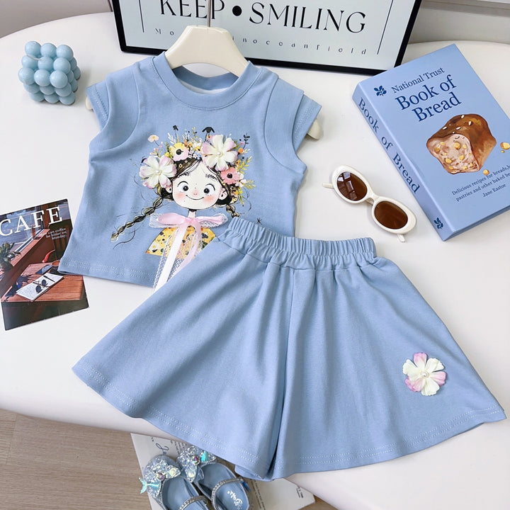 Girls Printed Short Sleeves T-shirt With Shorts