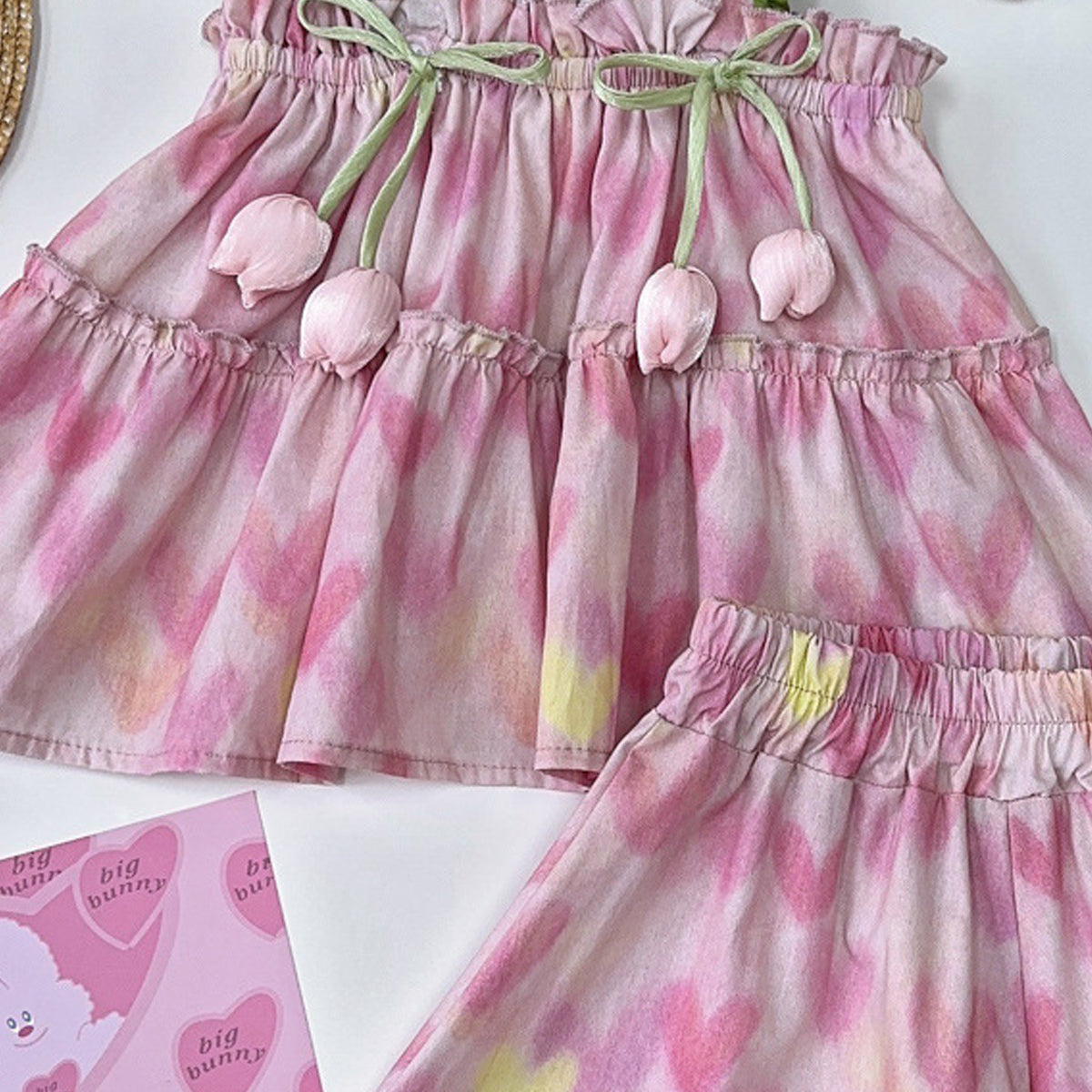 Girls Printed Shoulder Straps Top With Skirt