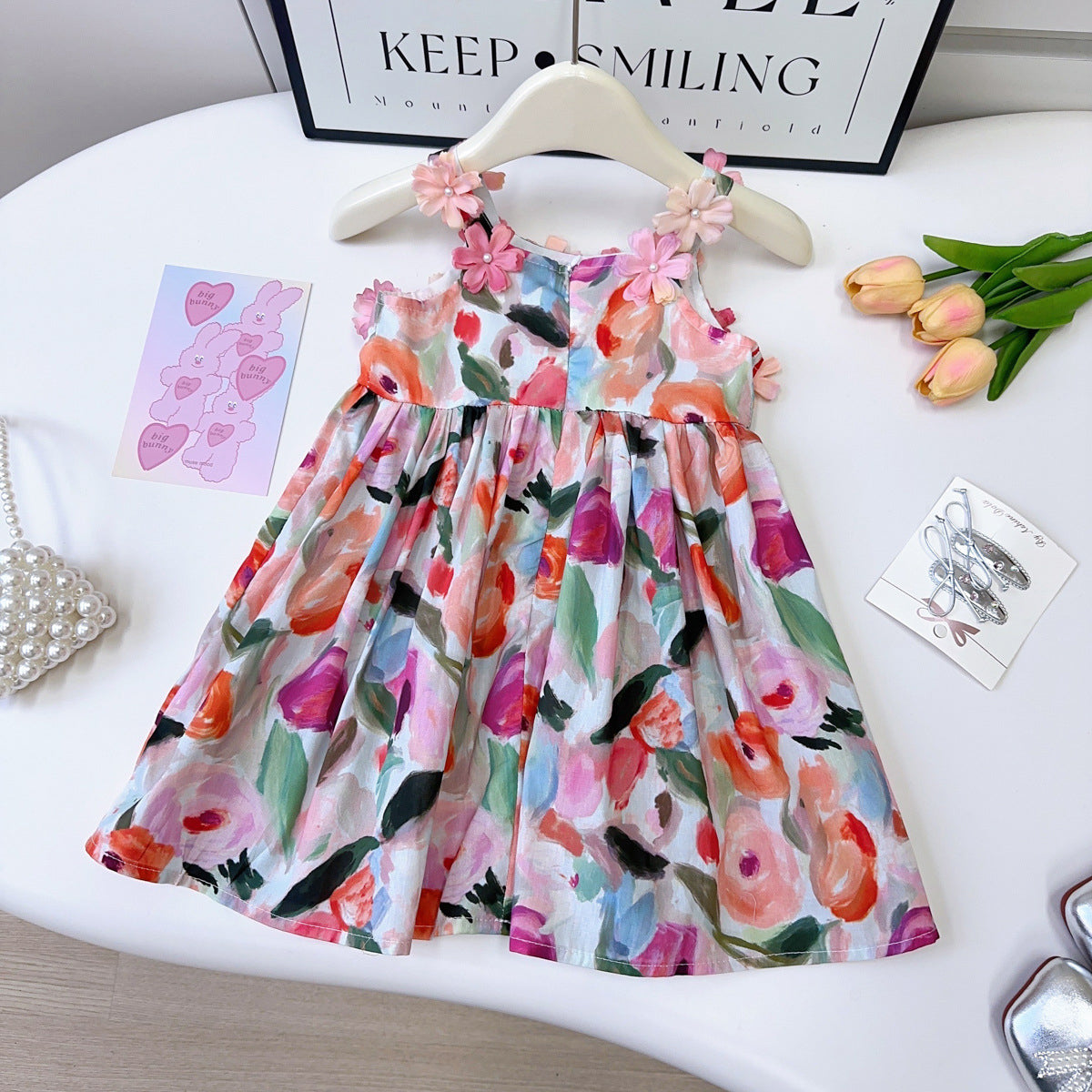 Girls Abstract Print Applique A-Line Dress