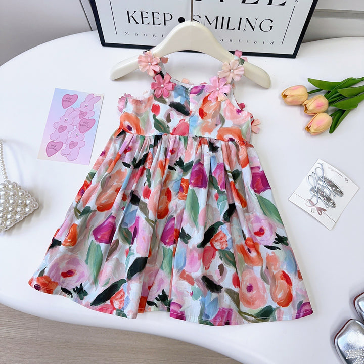 Girls Abstract Print Applique A-Line Dress