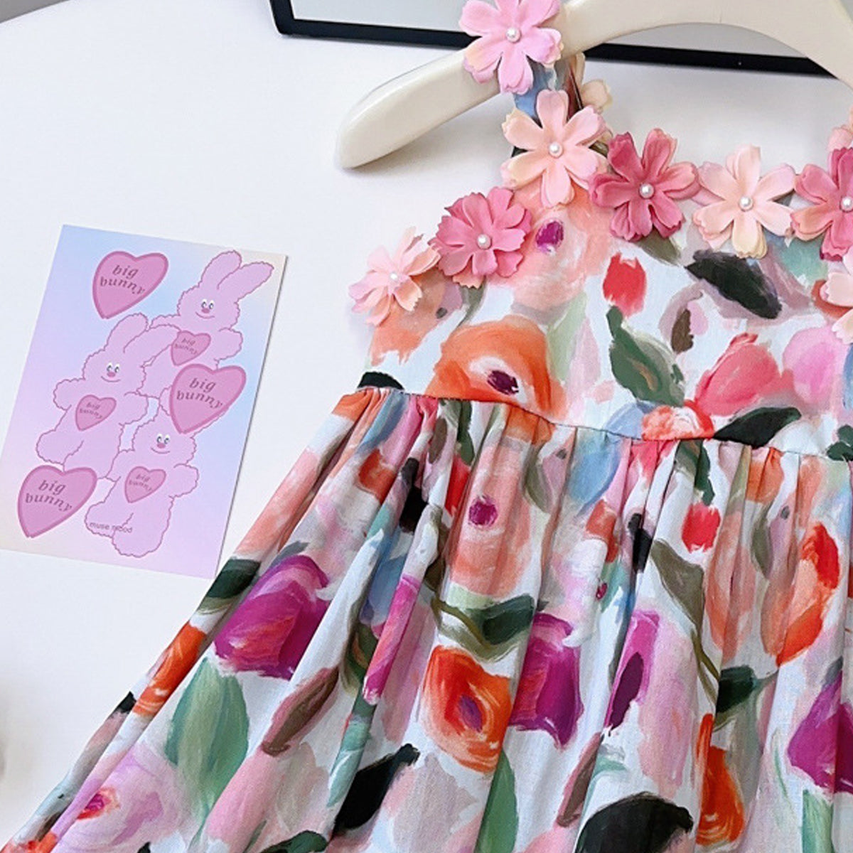 Girls Abstract Print Applique A-Line Dress