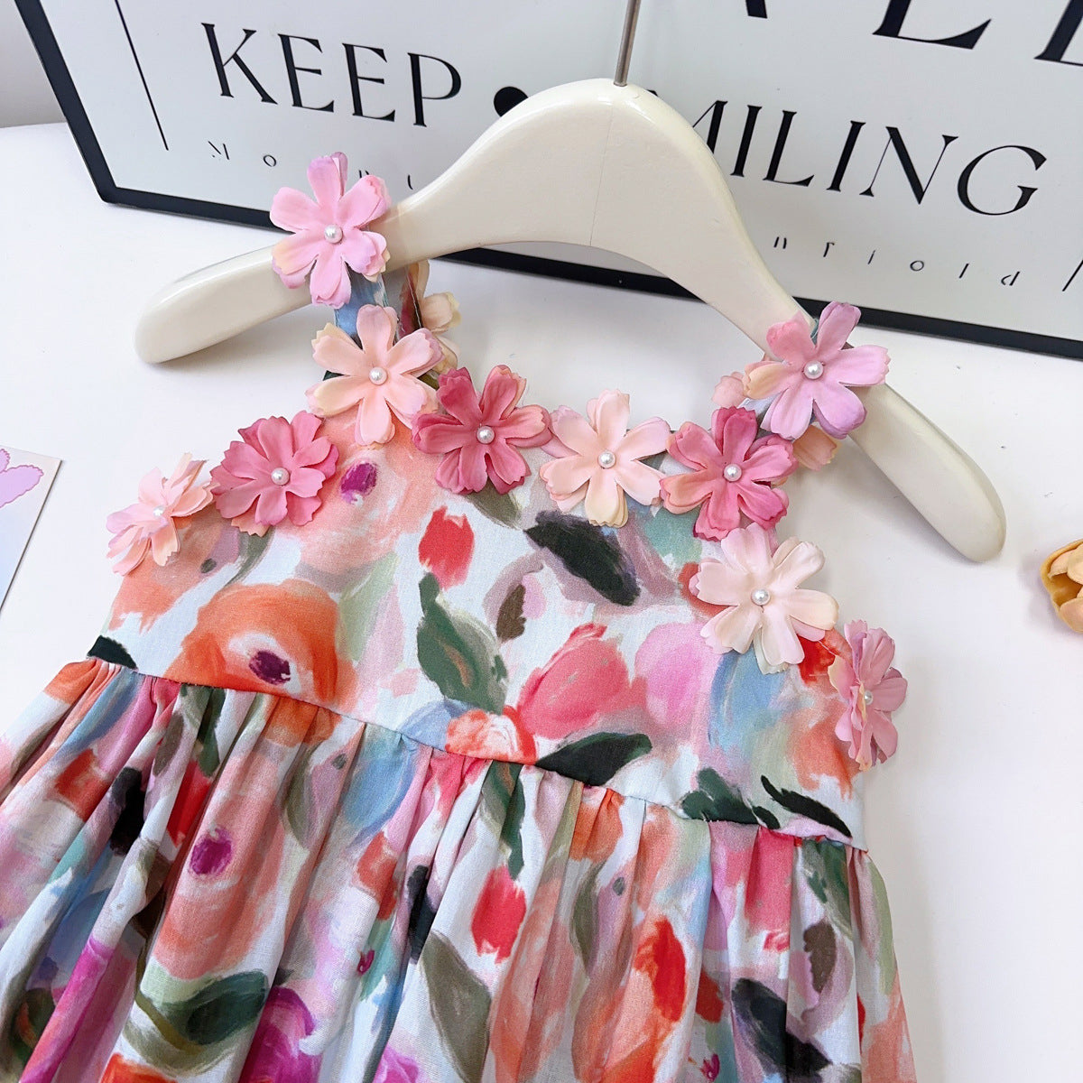 Girls Abstract Print Applique A-Line Dress