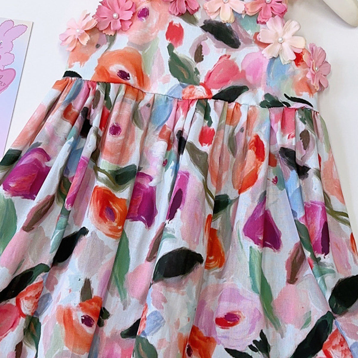 Girls Abstract Print Applique A-Line Dress