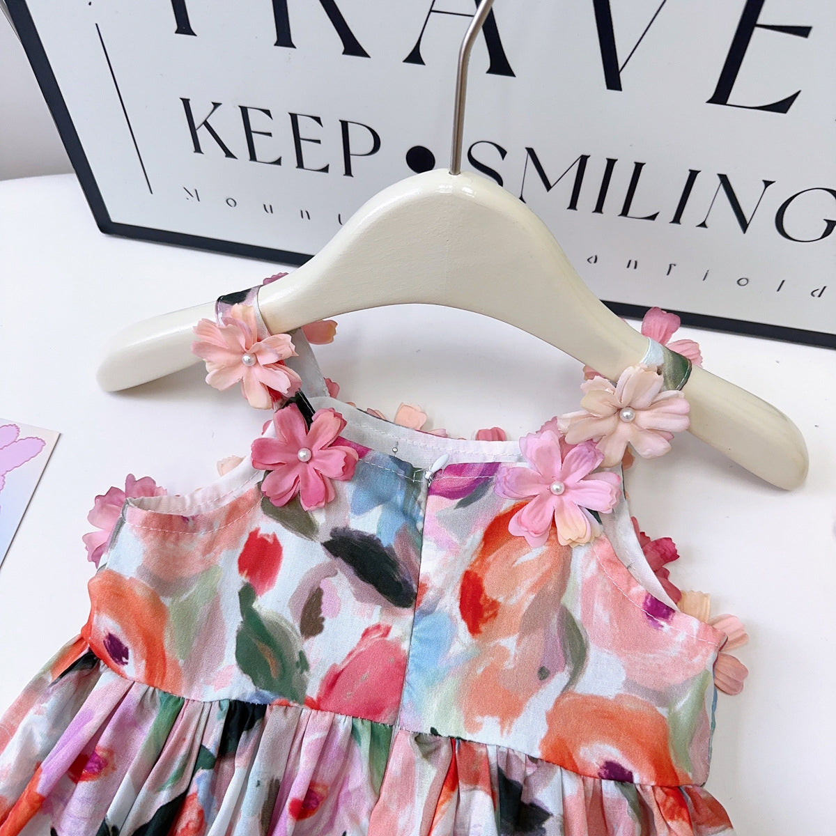 Girls Abstract Print Applique A-Line Dress