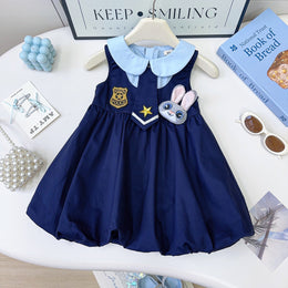 Girls Peter Pan Collar Applique Balloon Dress