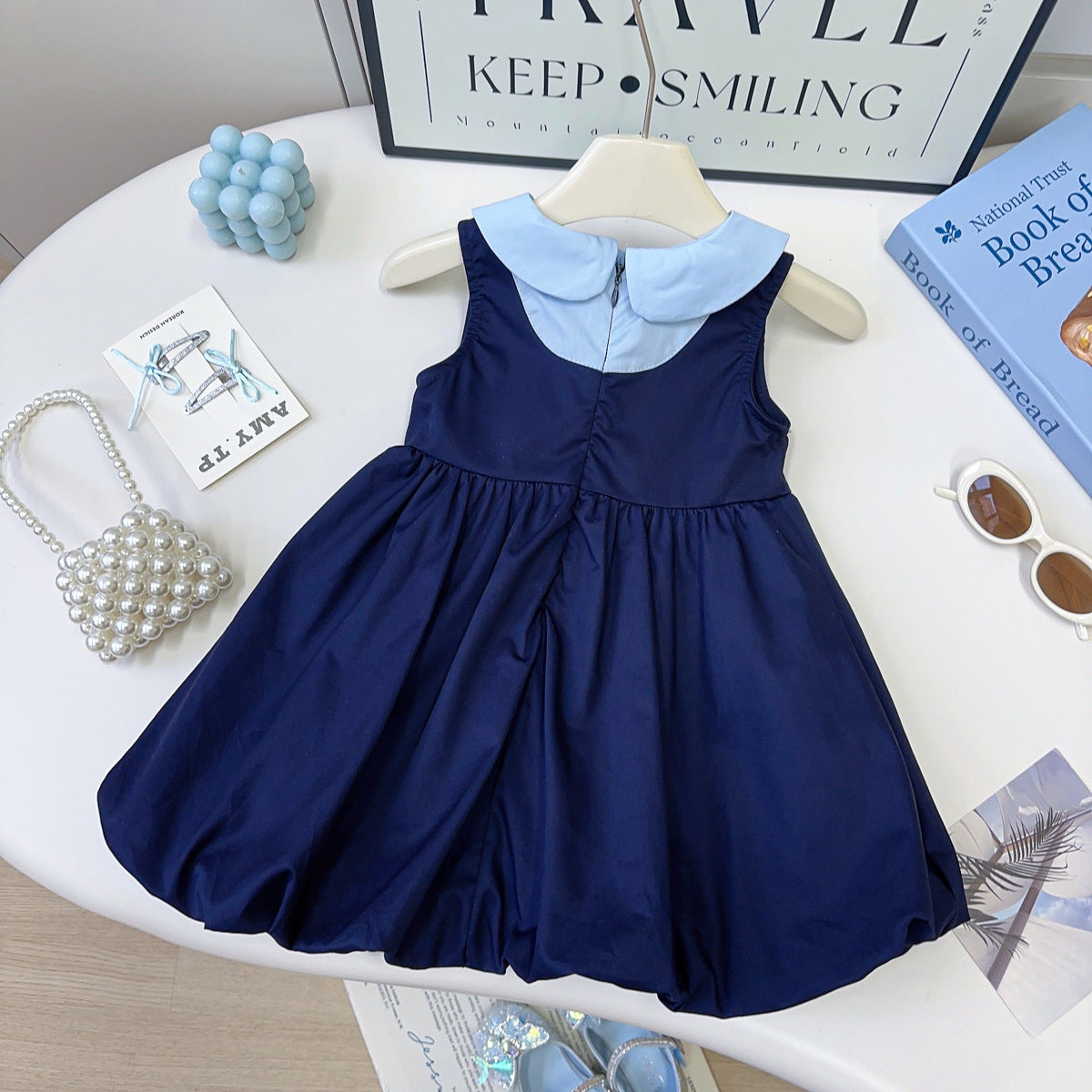 Girls Peter Pan Collar Applique Balloon Dress