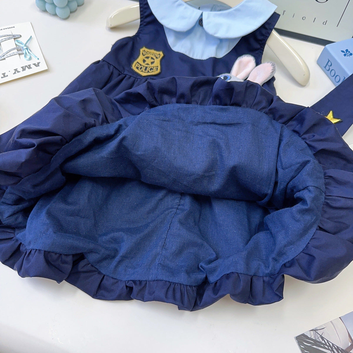 Girls Peter Pan Collar Applique Balloon Dress