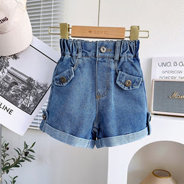 Solid Mid-Rise Denim Shorts