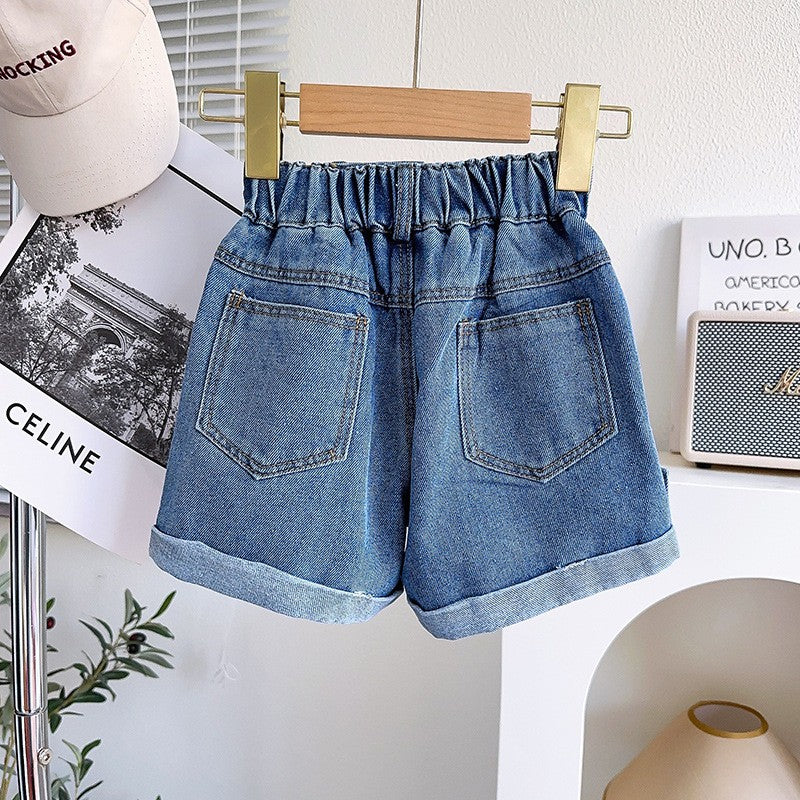 Solid Mid-Rise Denim Shorts