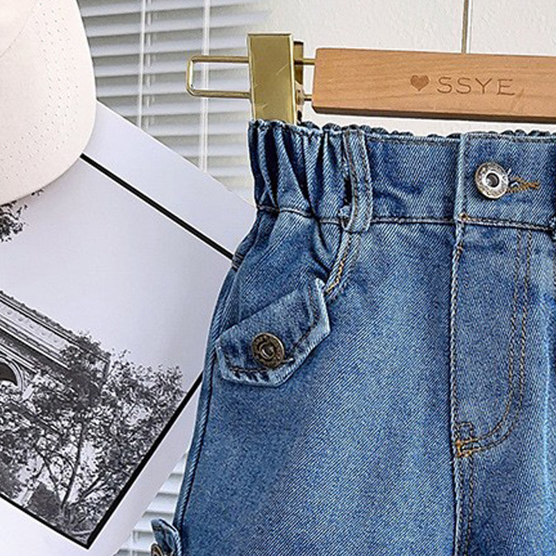 Solid Mid-Rise Denim Shorts