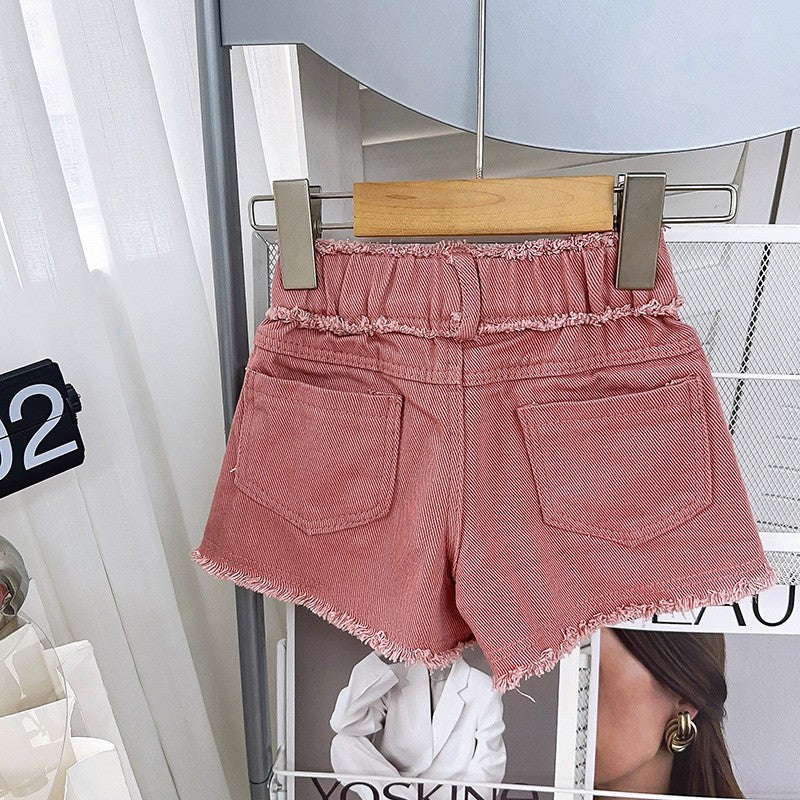 Solid Mid-Rise Denim Shorts