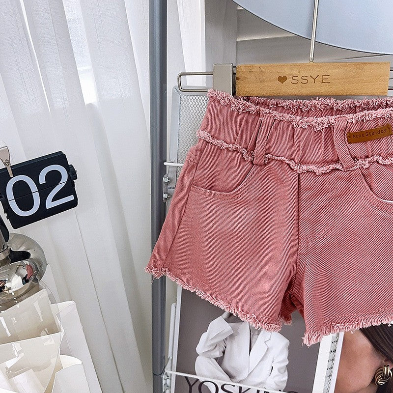 Solid Mid-Rise Denim Shorts