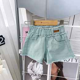 Solid Mid-Rise Denim Shorts