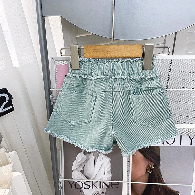 Solid Mid-Rise Denim Shorts