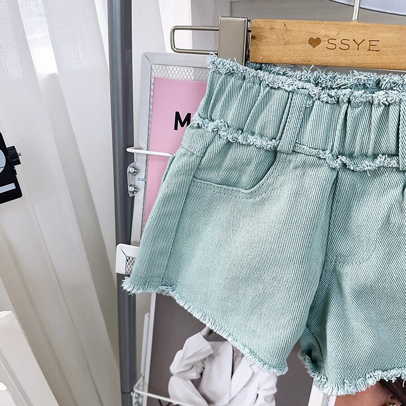 Solid Mid-Rise Denim Shorts