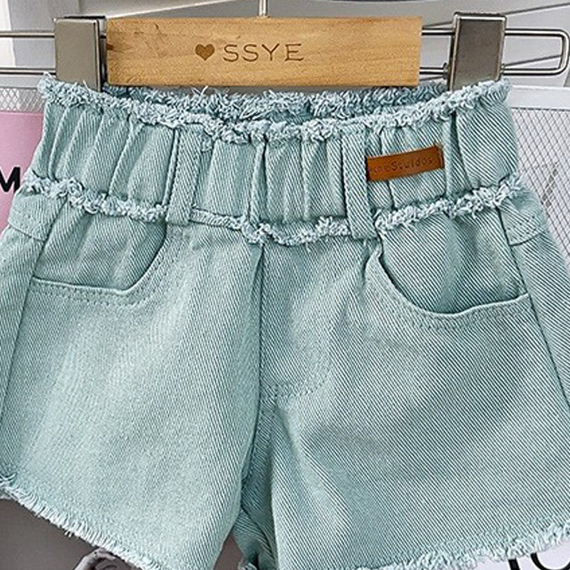 Solid Mid-Rise Denim Shorts