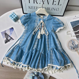 Girls Ethnic Motifs Print Puff Sleeve A-Line Dress