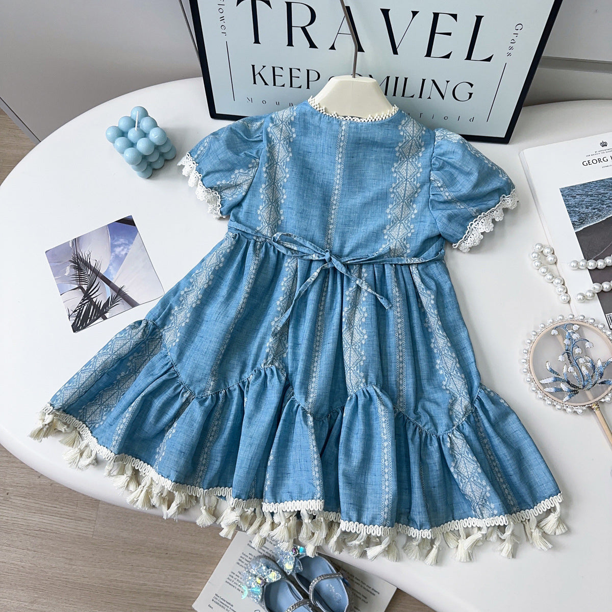 Girls Ethnic Motifs Print Puff Sleeve A-Line Dress
