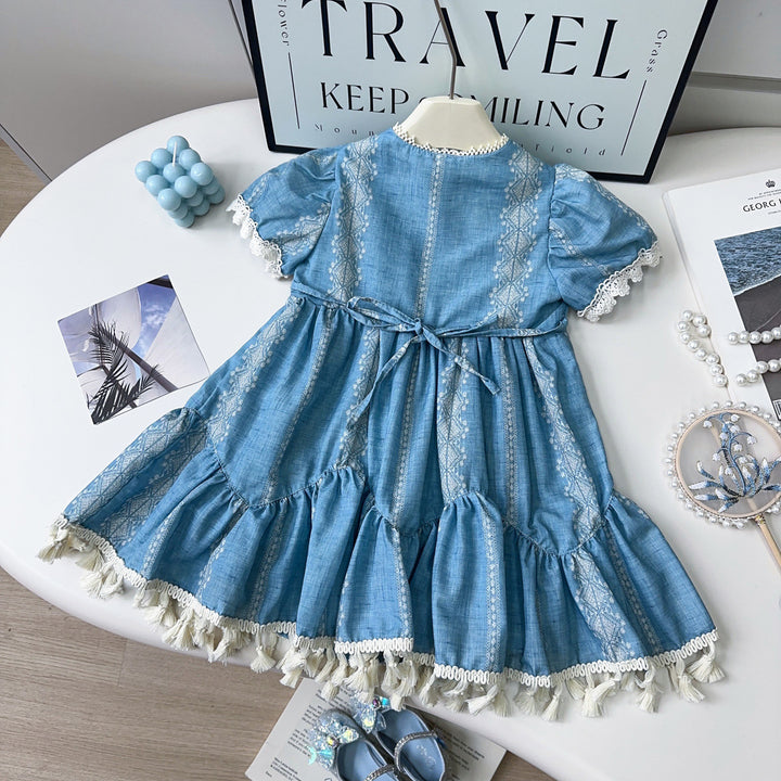 Girls Ethnic Motifs Print Puff Sleeve A-Line Dress