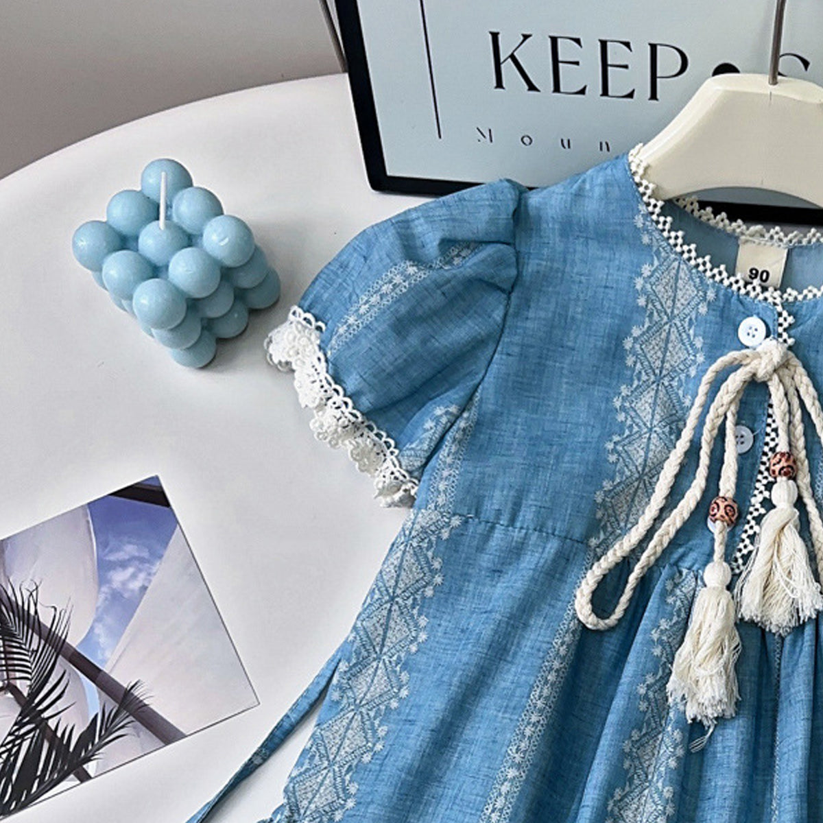Girls Ethnic Motifs Print Puff Sleeve A-Line Dress