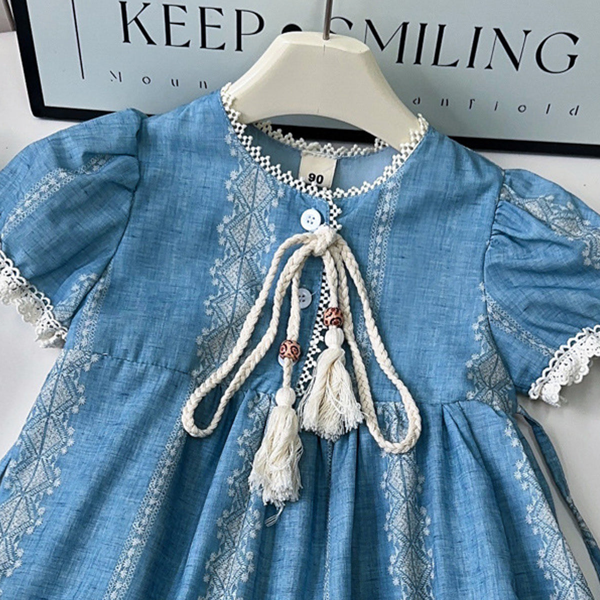 Girls Ethnic Motifs Print Puff Sleeve A-Line Dress
