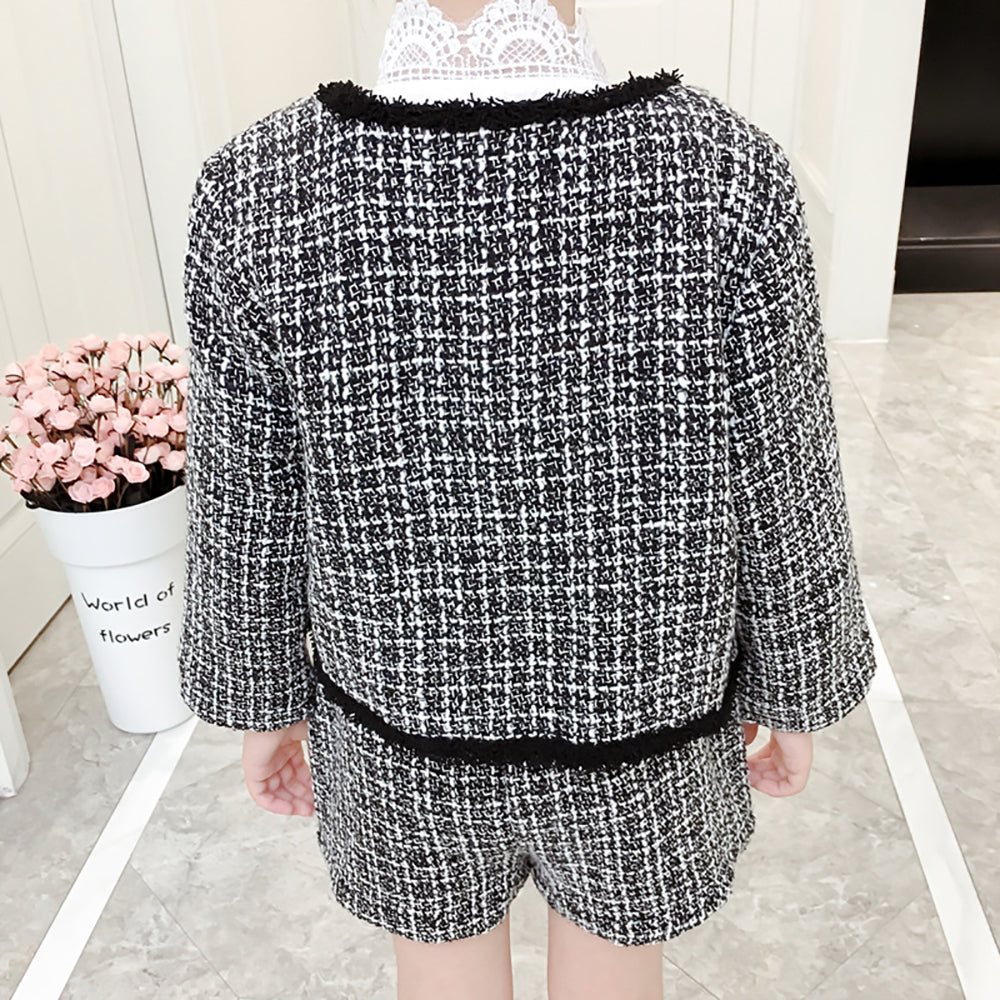Girls Self Design Round Neck Top With Shorts With Waistcoat