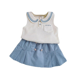 Girls Peter Pan Collar Organic Cotton T-shirt With Skirt