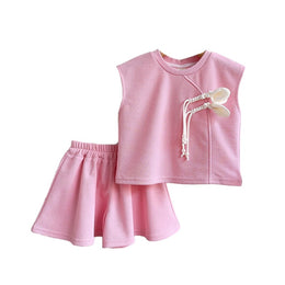 Girls Sleeveless Pure Cotton T-shirt With Skirt