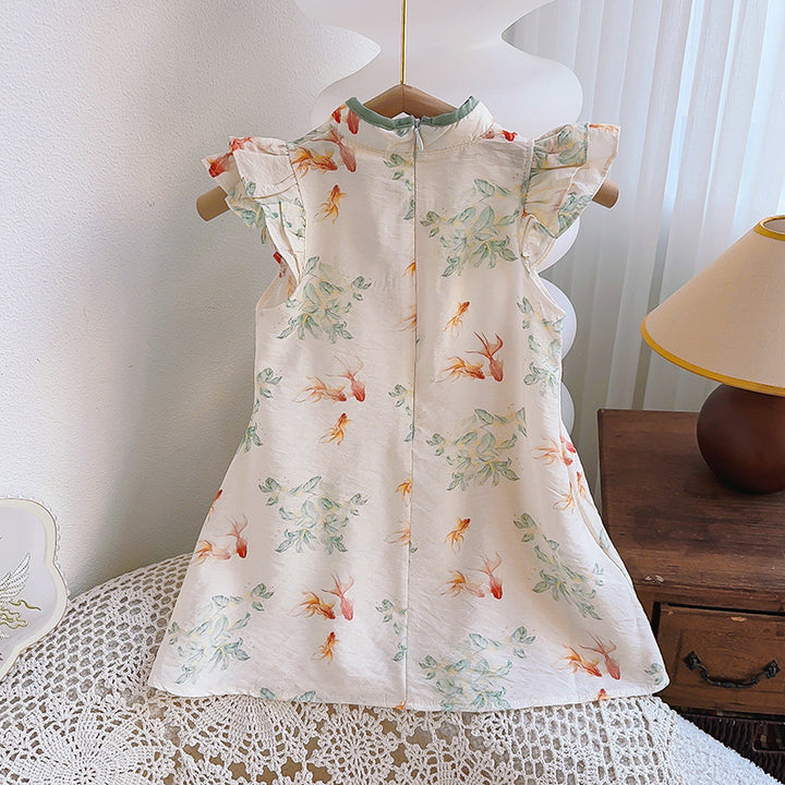 Girls Floral Printed Flutter Sleeves A-Line Dress