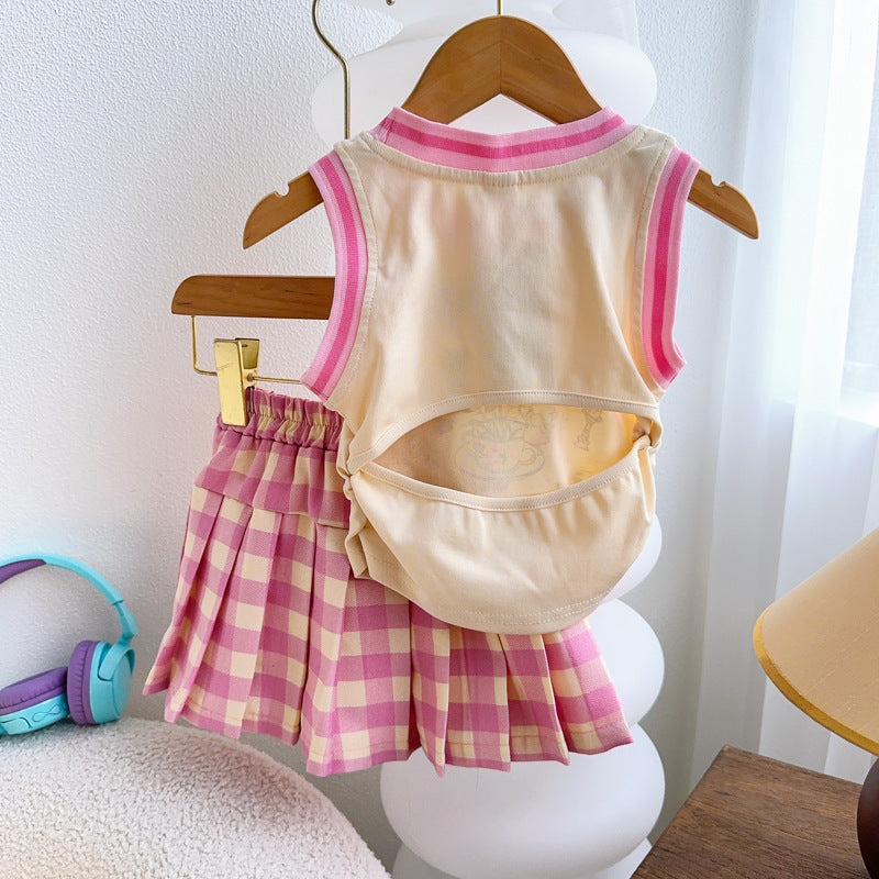 Girls Printed Sleeveless Organic Cotton Top With Skirt