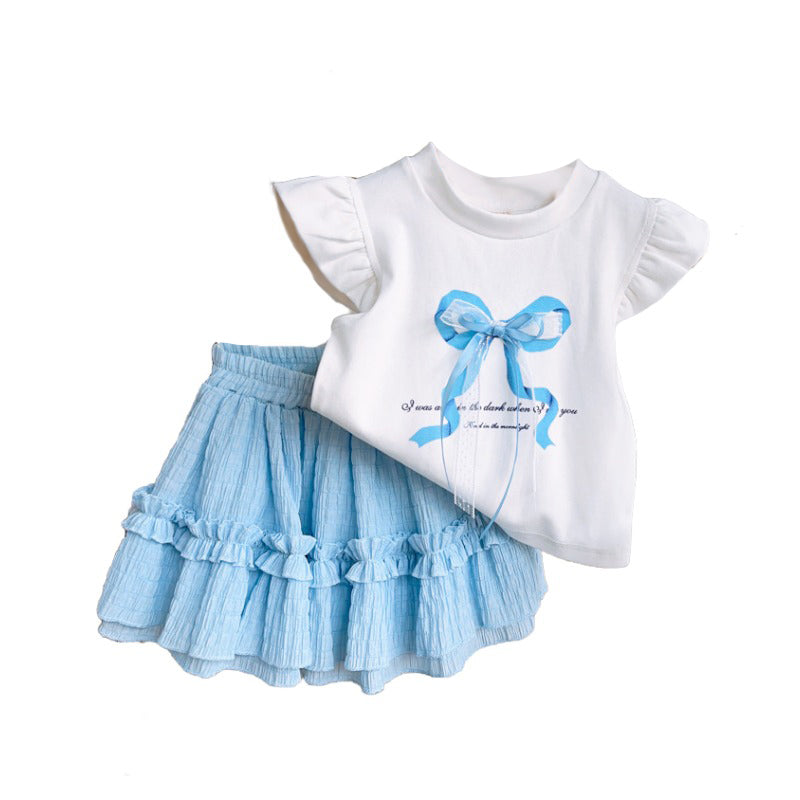 Girls Printed Pure Cotton Top With Skirt