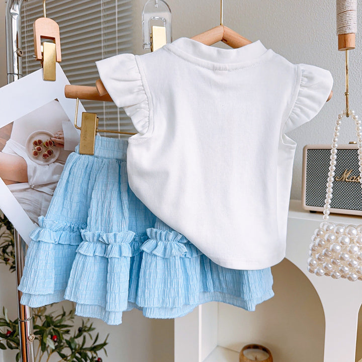 Girls Printed Pure Cotton Top With Skirt