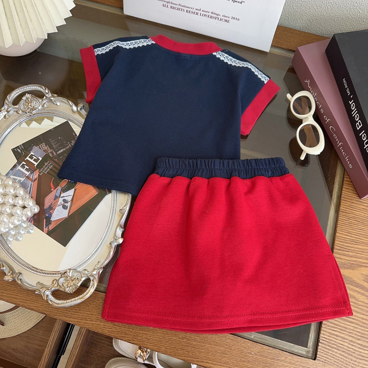 Girls Printed Pure Cotton Round Neck Top with Skirt