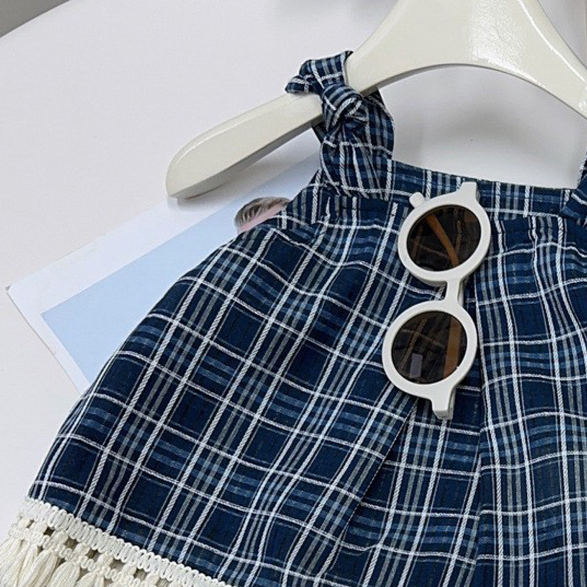 Girls Checked Pure Cotton Shoulder Straps Top with Palazzos