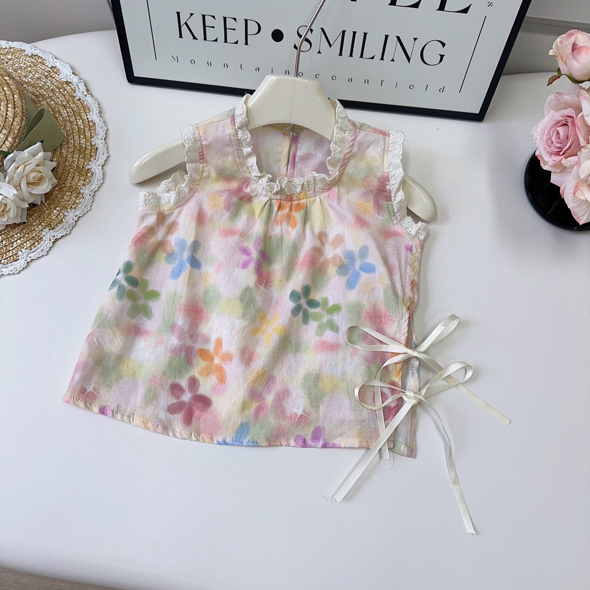 Girls Printed Round Neck Top With Skirt