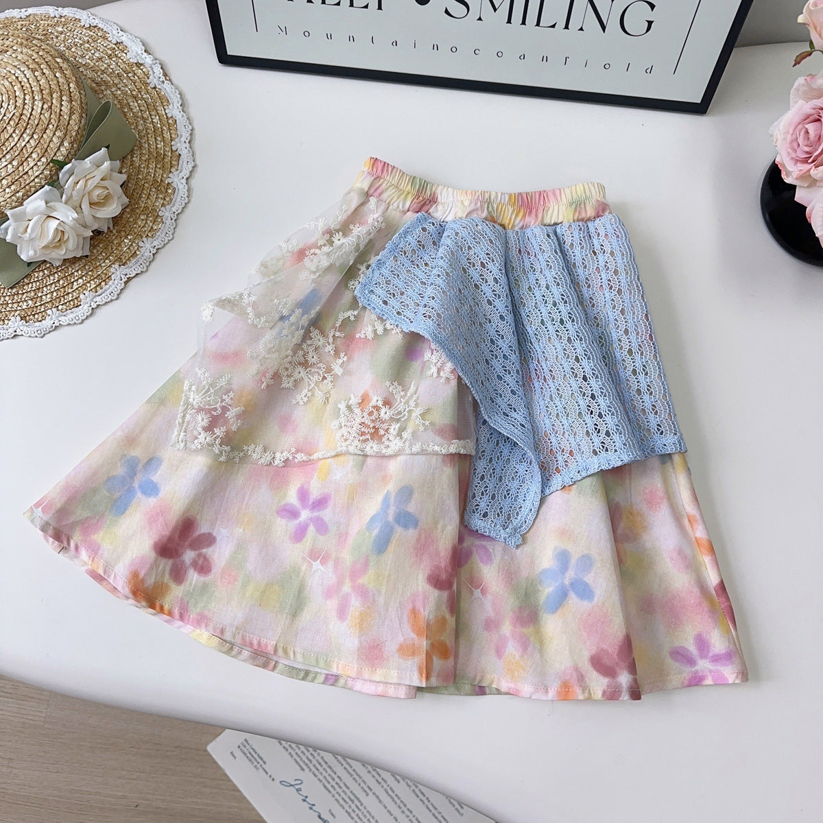 Girls Printed Round Neck Top With Skirt