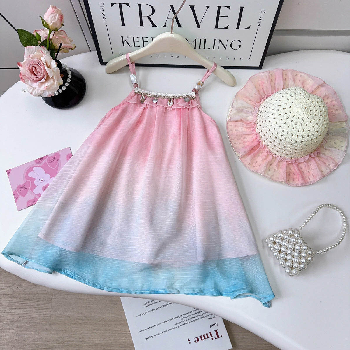 Girls Ombre Shoulder Straps A-Line Dress