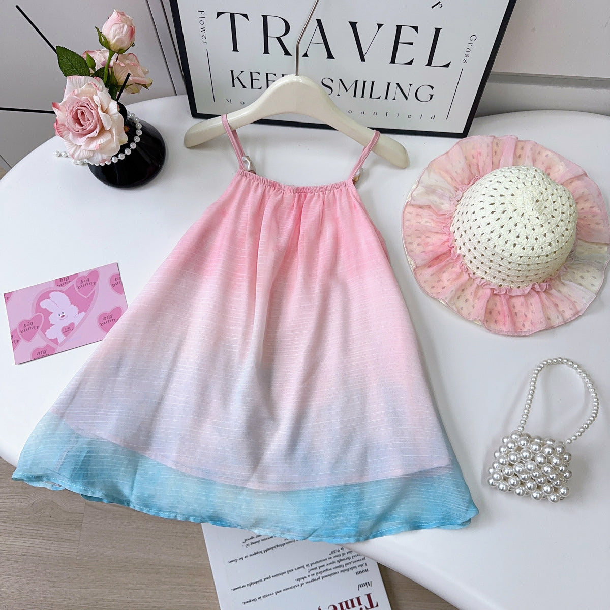Girls Ombre Shoulder Straps A-Line Dress