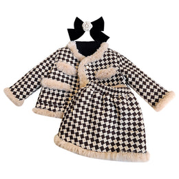 Girls Self Design V-Neck Long Sleeves Top With Skirt