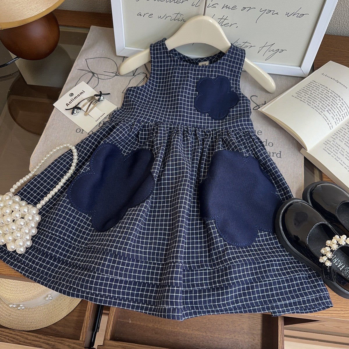 Girls Checked Striped A-Line Mini Dress