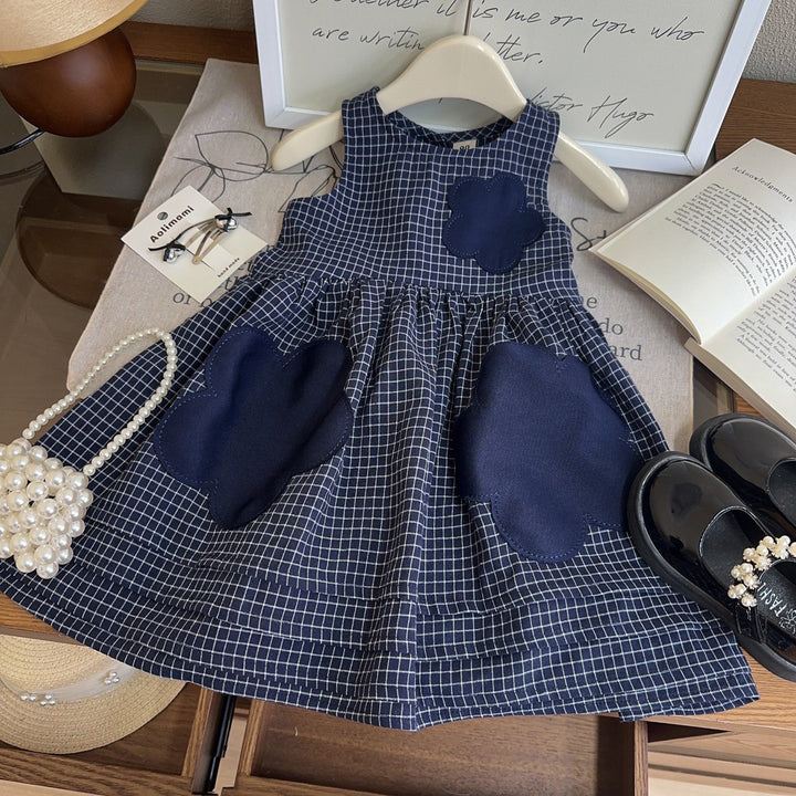 Girls Checked Striped A-Line Mini Dress