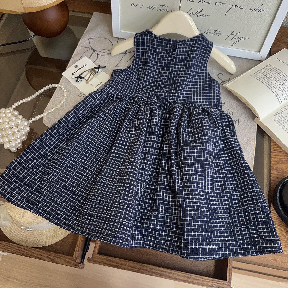 Girls Checked Striped A-Line Mini Dress